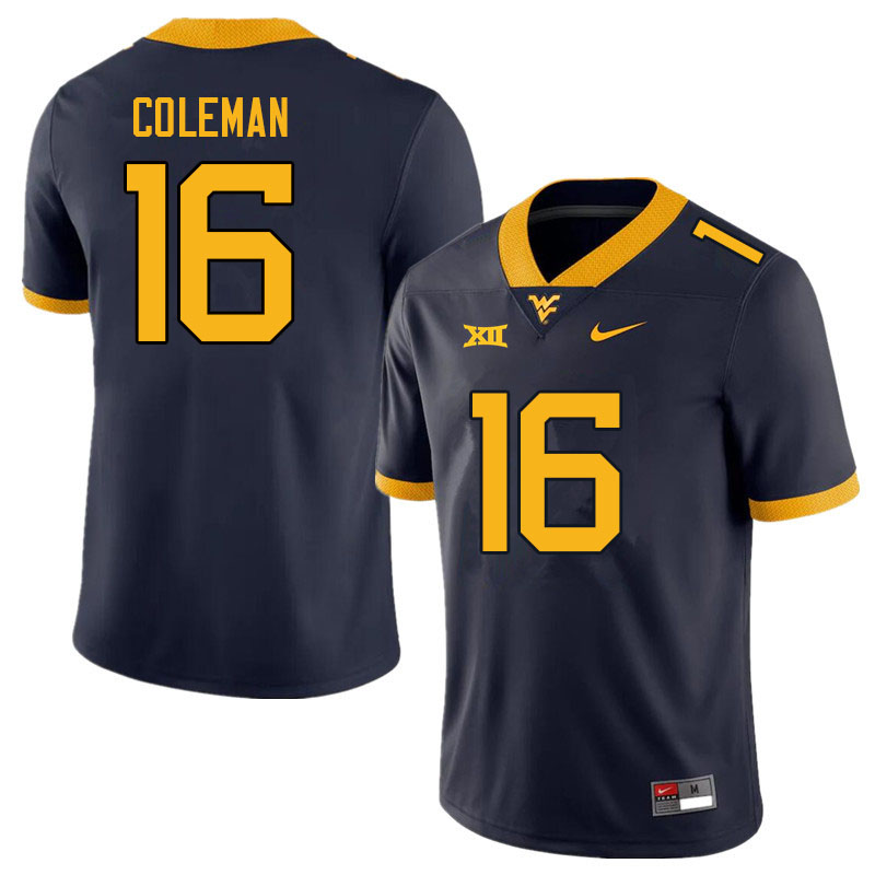 Men #16 Caleb Coleman West Virginia Mountaineers College Football Jerseys Sale-Navy - Click Image to Close